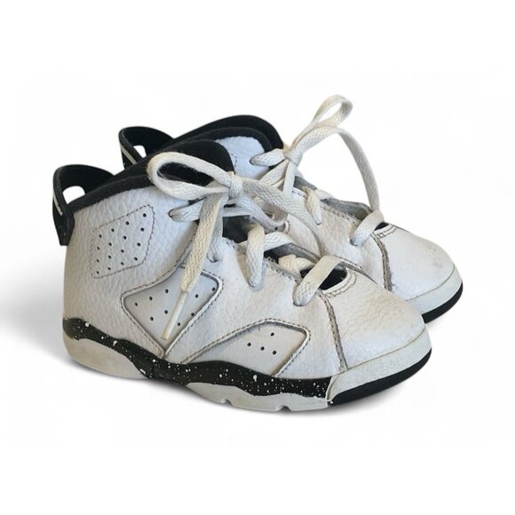 Air Jordan 6 Retro Lace Up Sneakers Toddler Size 8C White Black - Picture 4 of 16
